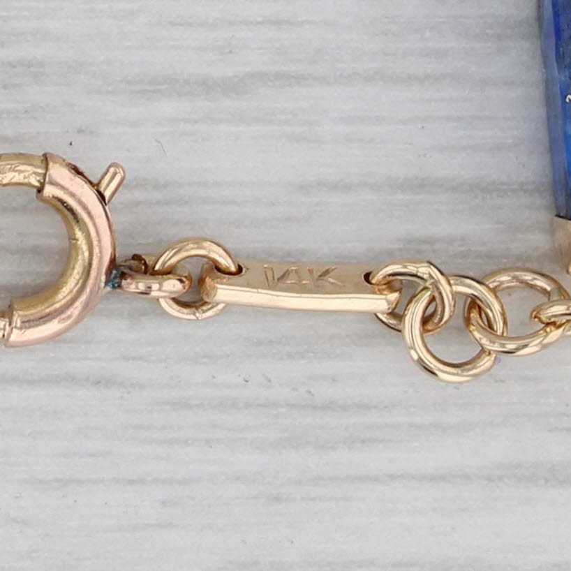 Gray Vintage Lapis Lazuli Blue Stone Necklace 14k Yellow Gold 24.5" 4.6mm
