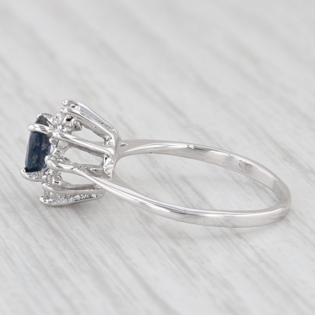 Light Gray 0.67ctw Oval Blue Sapphire Diamond Halo Ring 10k White Gold Size 4.5 Engagement