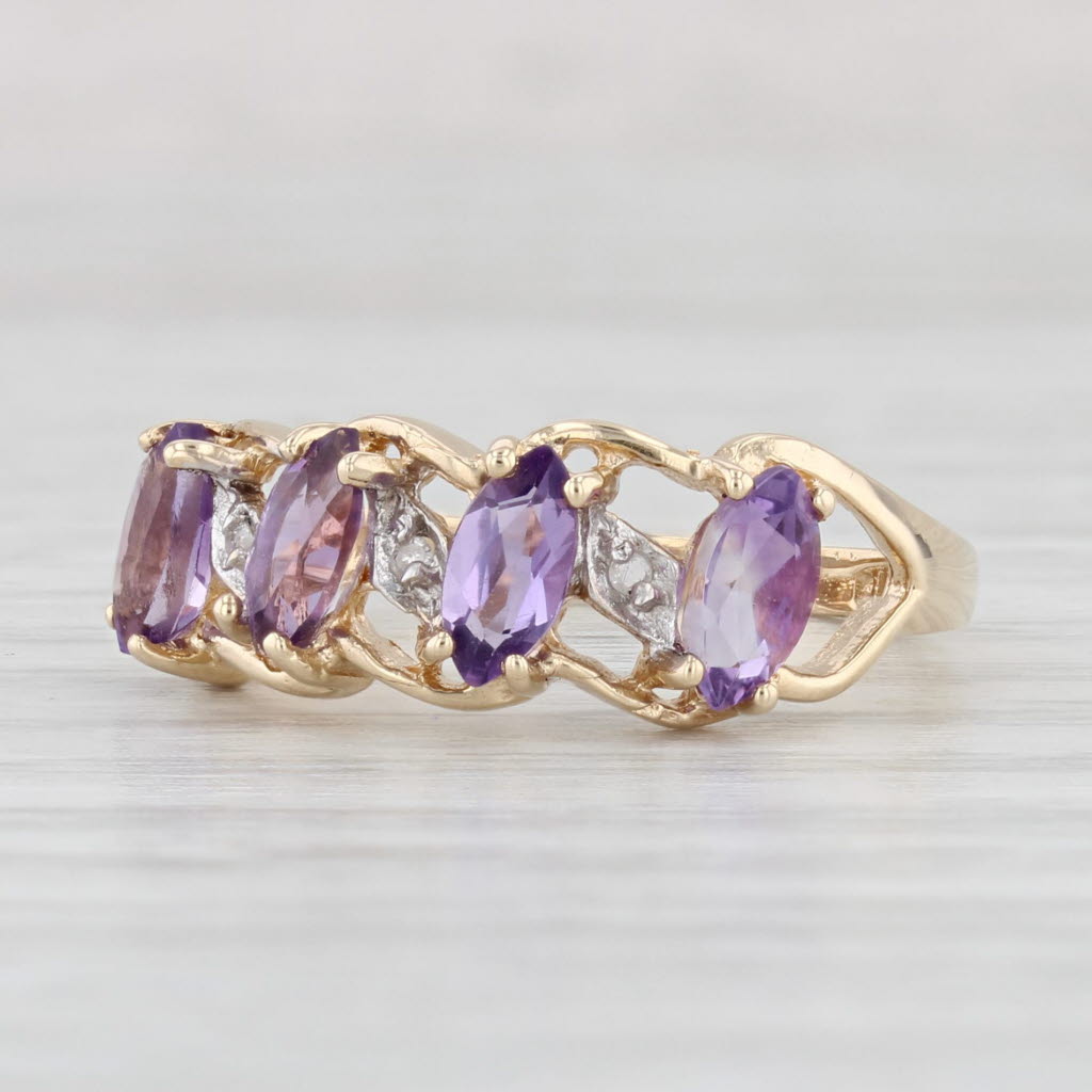 Light Gray 0.84ctw Amethyst Diamond Ring 10k Yellow Gold Size 6.75