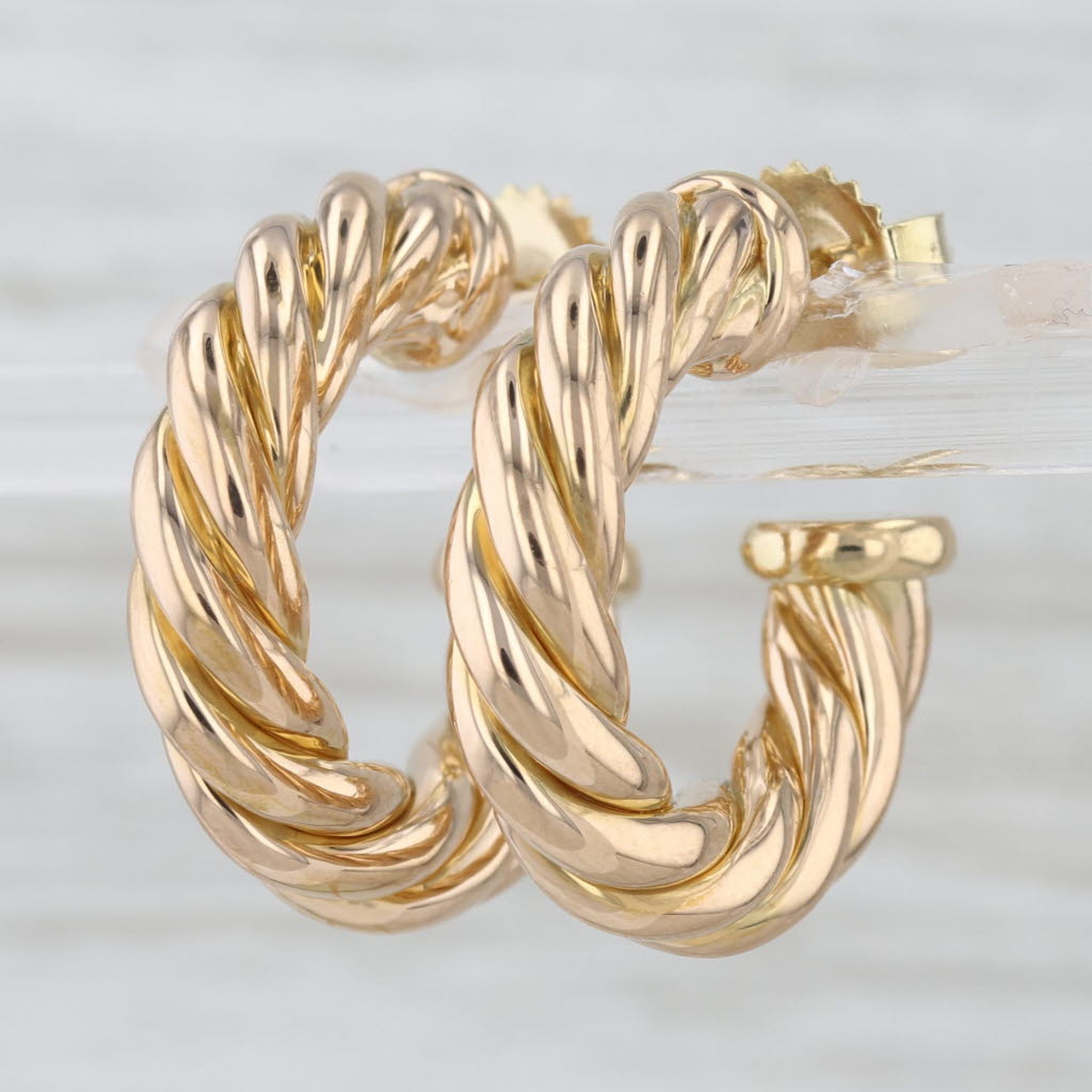 David Yurman Cable Hoop Earrings 18k Yellow Gold Twist Round Hoops