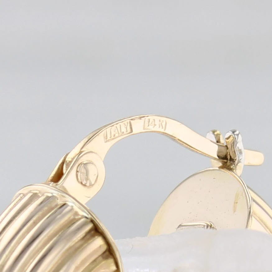 Light Gray Round Twist Hoop Earrings 14k Yellow Gold Snap Top Pierced Hoops