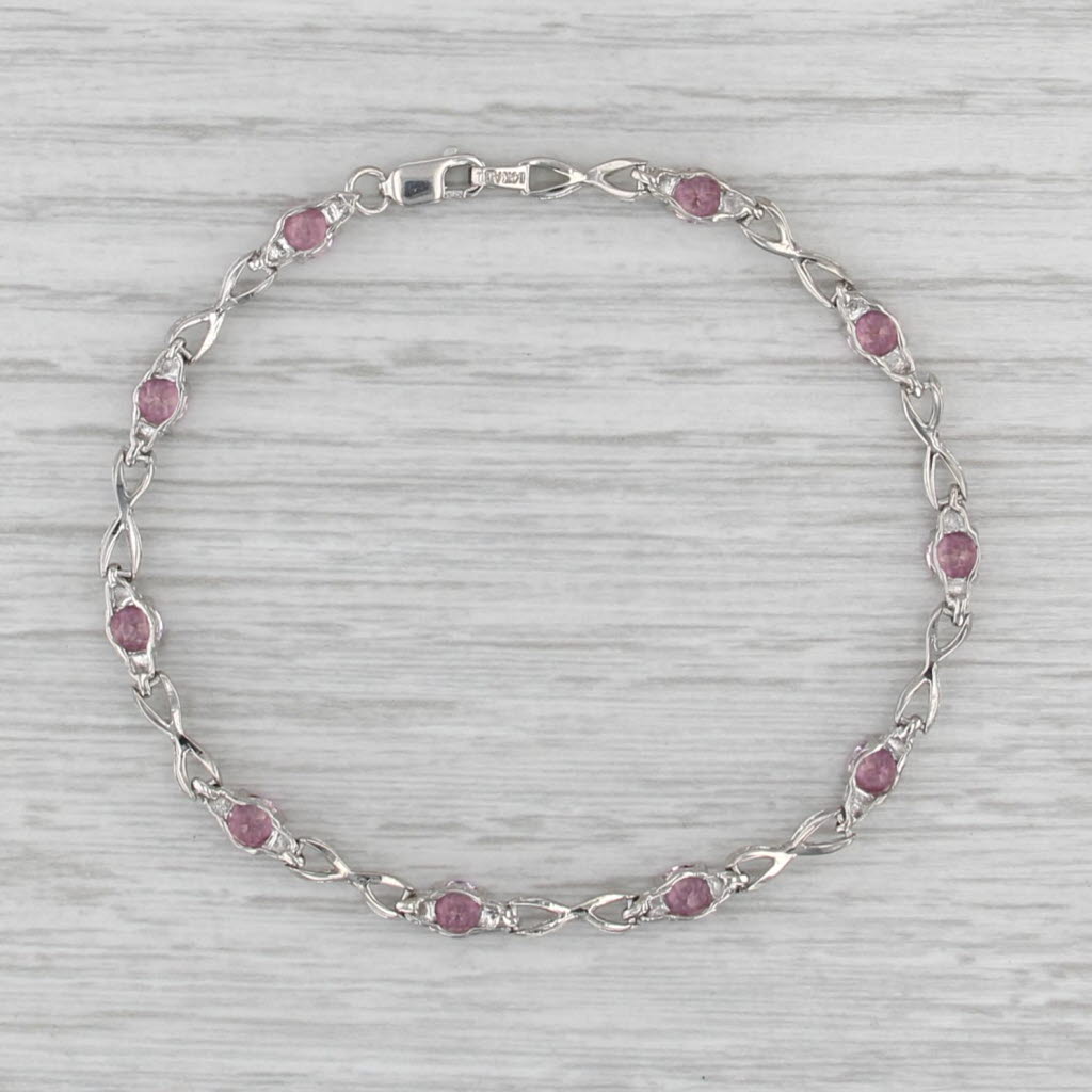 7" Pink Mystic Topaz Diamond Tennis Bracelet 14k White Gold 3.8mm
