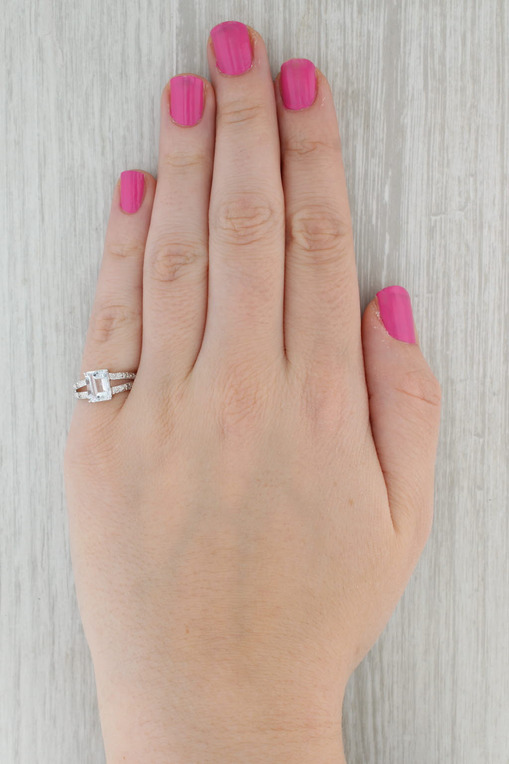 Gray 1.40ct Emerald Cut Goshenite Diamond Ring 10k White Gold Size 6.75