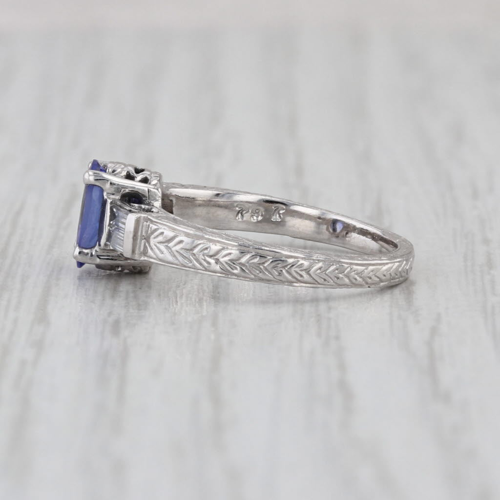 1.16ctw Tanzanite Diamond Ring 14k White Gold Size 6 Wheat Band Engaement