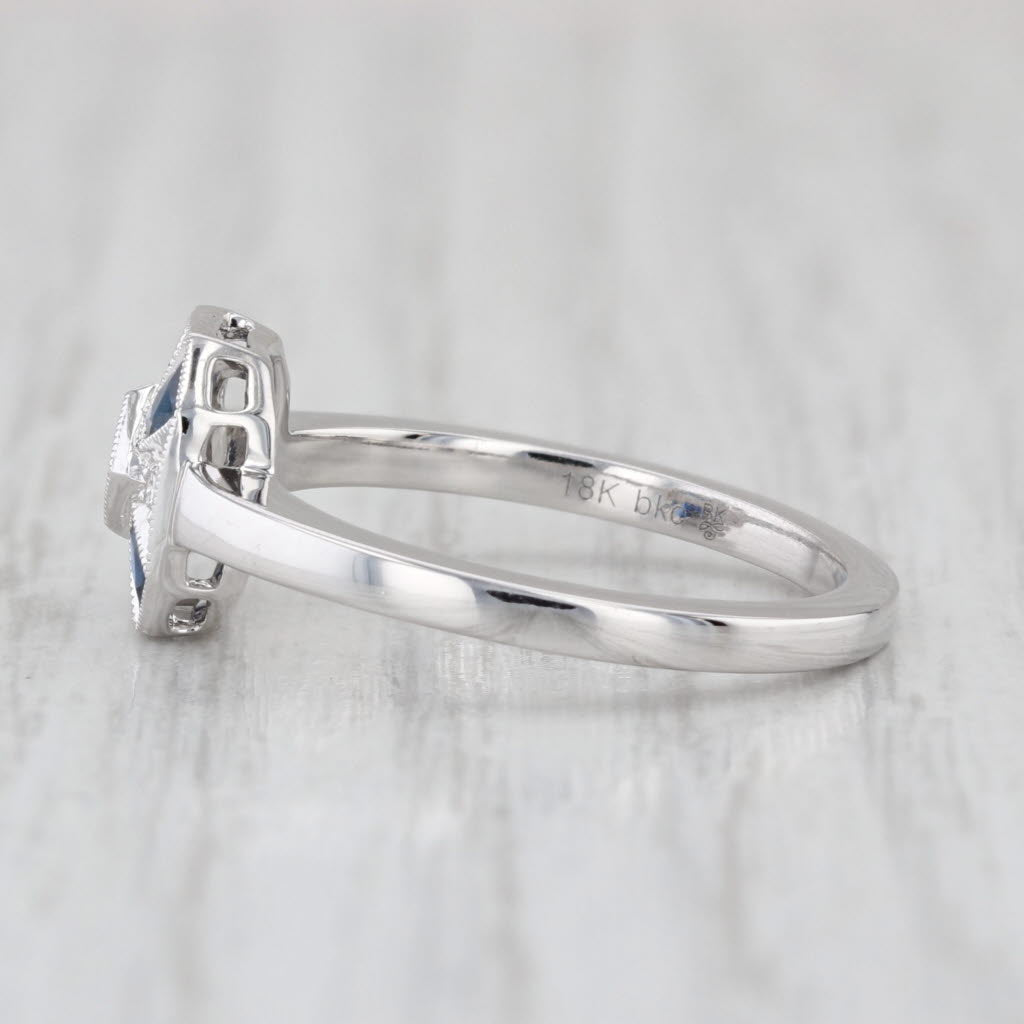 New Beverley K 0.46ctw Blue Sapphire Diamond Halo Ring 18k White Gold Size 6.5