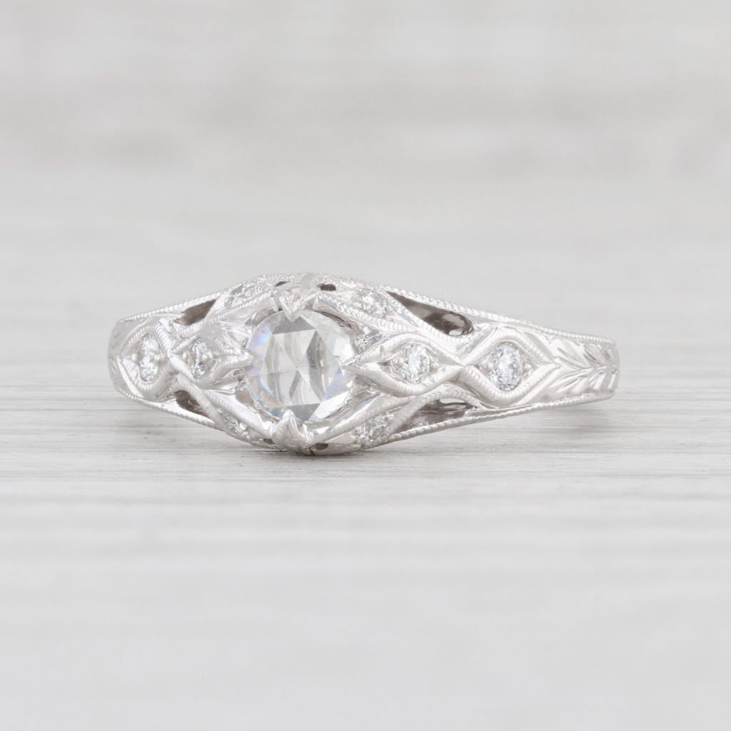 New Floral Diamond Engagement Ring 14k White Gold Size 6.5 Rose Cut Solitaire