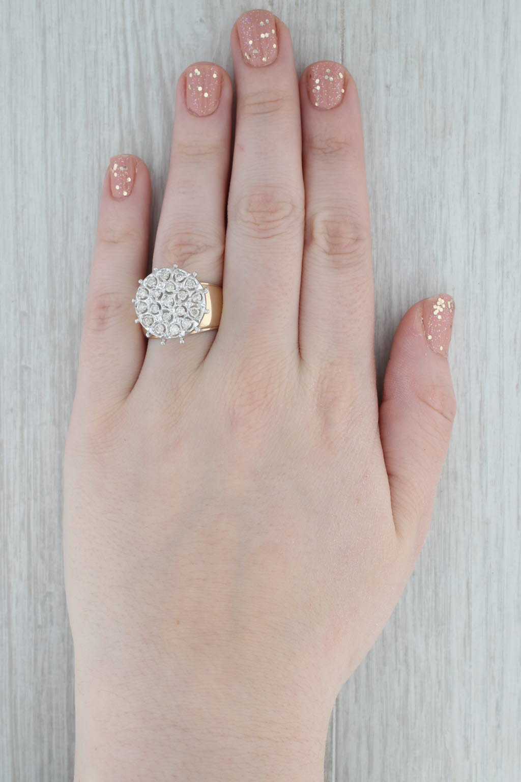 Gray Vintage 0.86ctw Diamond Cluster Cocktail Ring 10k Gold Size 10.75