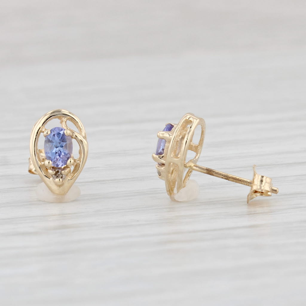 Light Gray 0.40ctw Tanzanite Teardrop Stud Earrings 14k Yellow Gold Diamond Accents