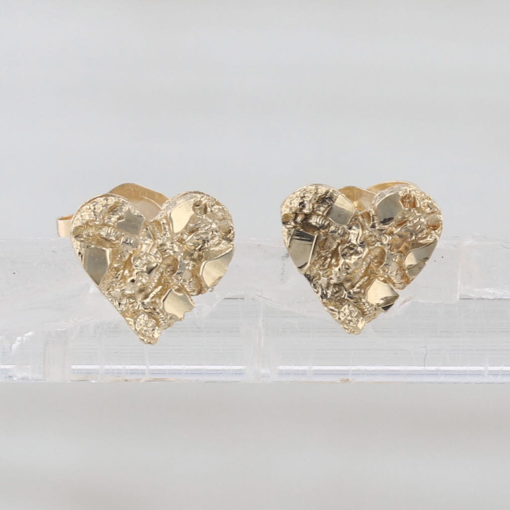 Small Gold Nugget Heart Stud Earrings 14k Yellow Gold Studs