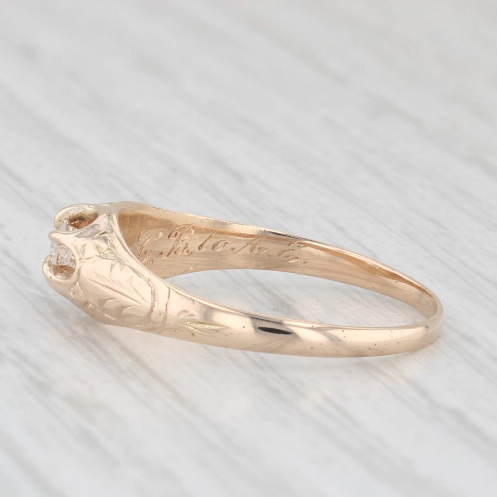 Light Gray Antique Diamond Solitaire Ring 14k Yellow Gold Size 7 Etched Band