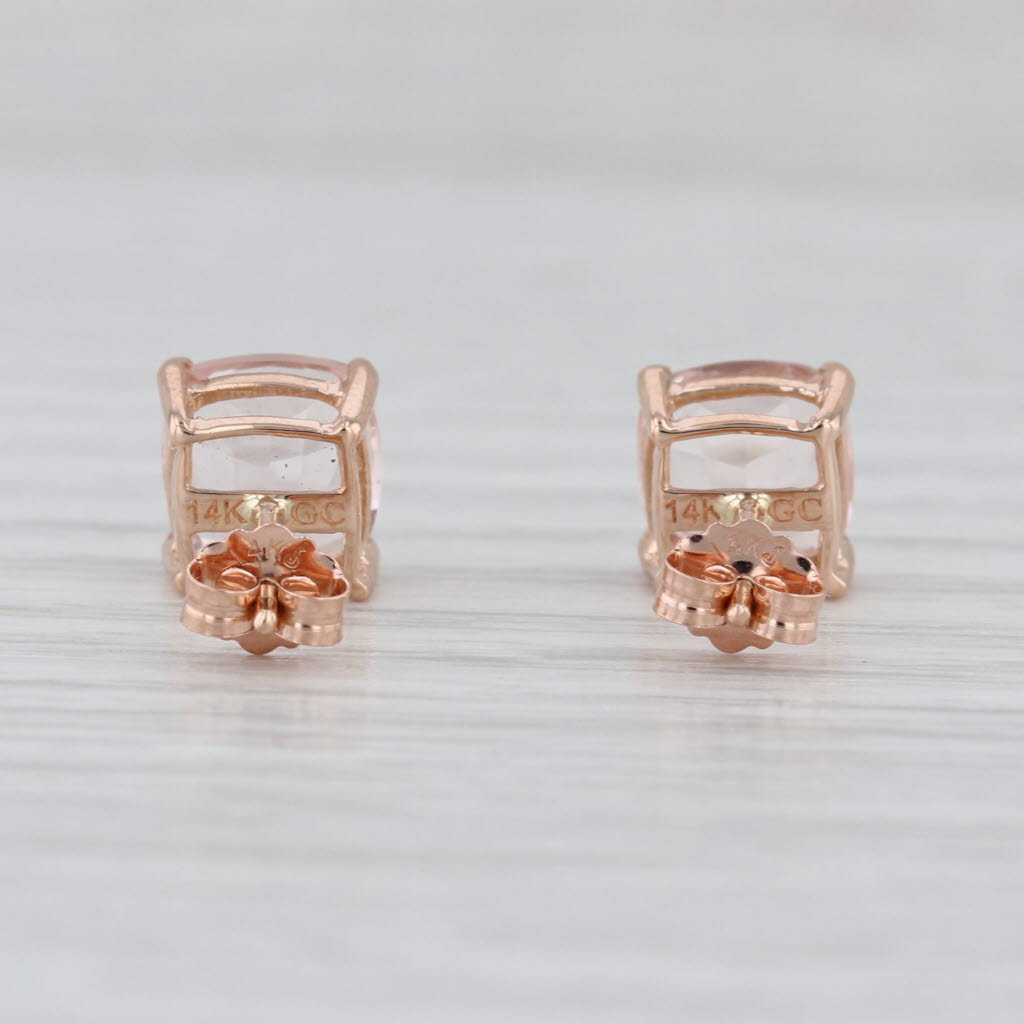 2.60ctw Morganite Stud Earrings 14k Rose Gold Cushion Solitaire Studs