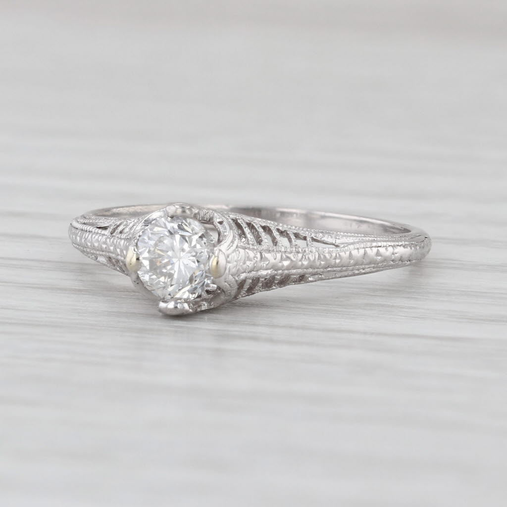 Art Deco Old European Cut Diamond Solitaire Engagement Ring Platinum Filigree