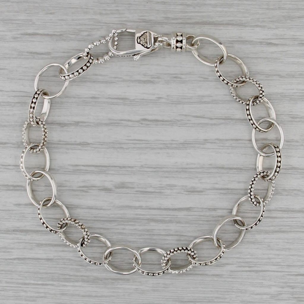 New Lagos Caviar Cable Chain Bracelet Sterling Silver w/ Pouch Card 7.75" 8.7mm