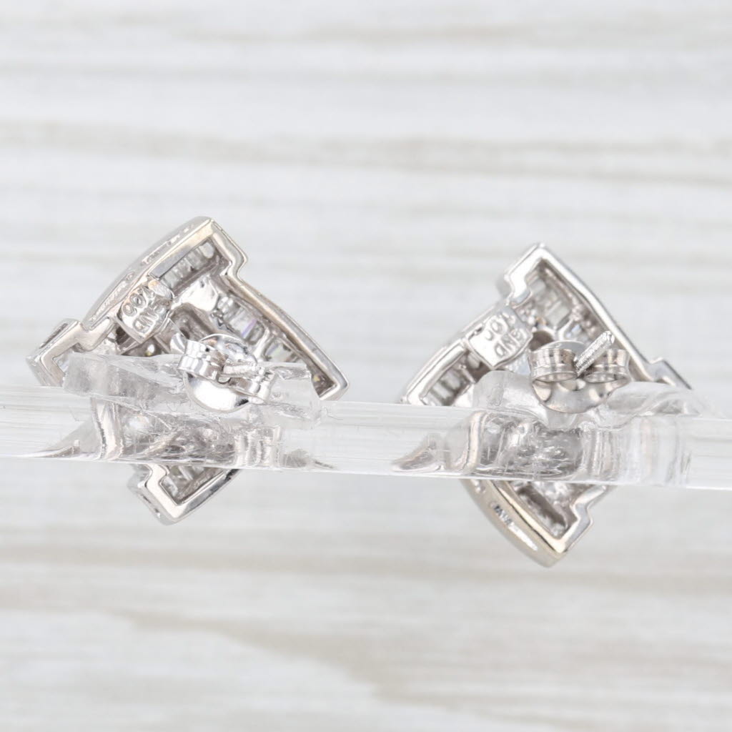 Light Gray 1ctw Diamond Cluster Halo Stud Earrings 10k White Gold