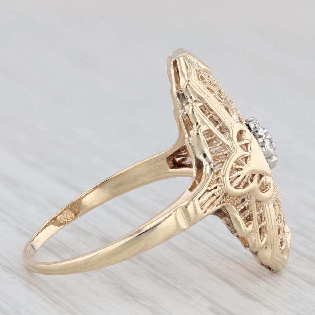 Light Gray Diamond Cluster Filigree Ring 10k Yellow Gold Size 9 Vintage Art Deco