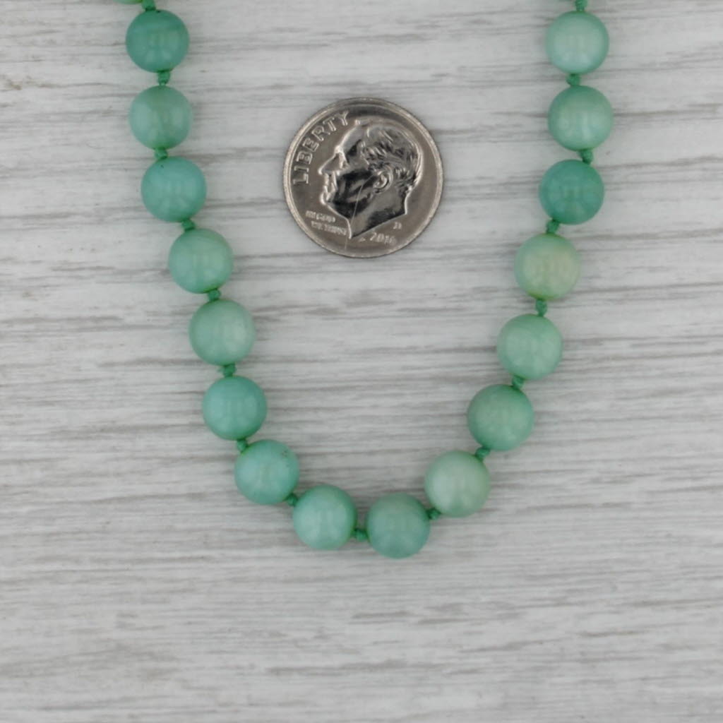 Green Shell Bead Strand Necklace 14k Gold Clasp 17.75" 7.1mm-7.4mm