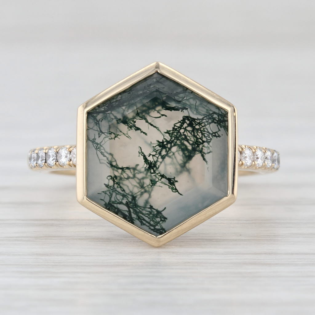 4.94ctw Moss Agate Moissanite Ring 14k Yellow Gold Size 7.75