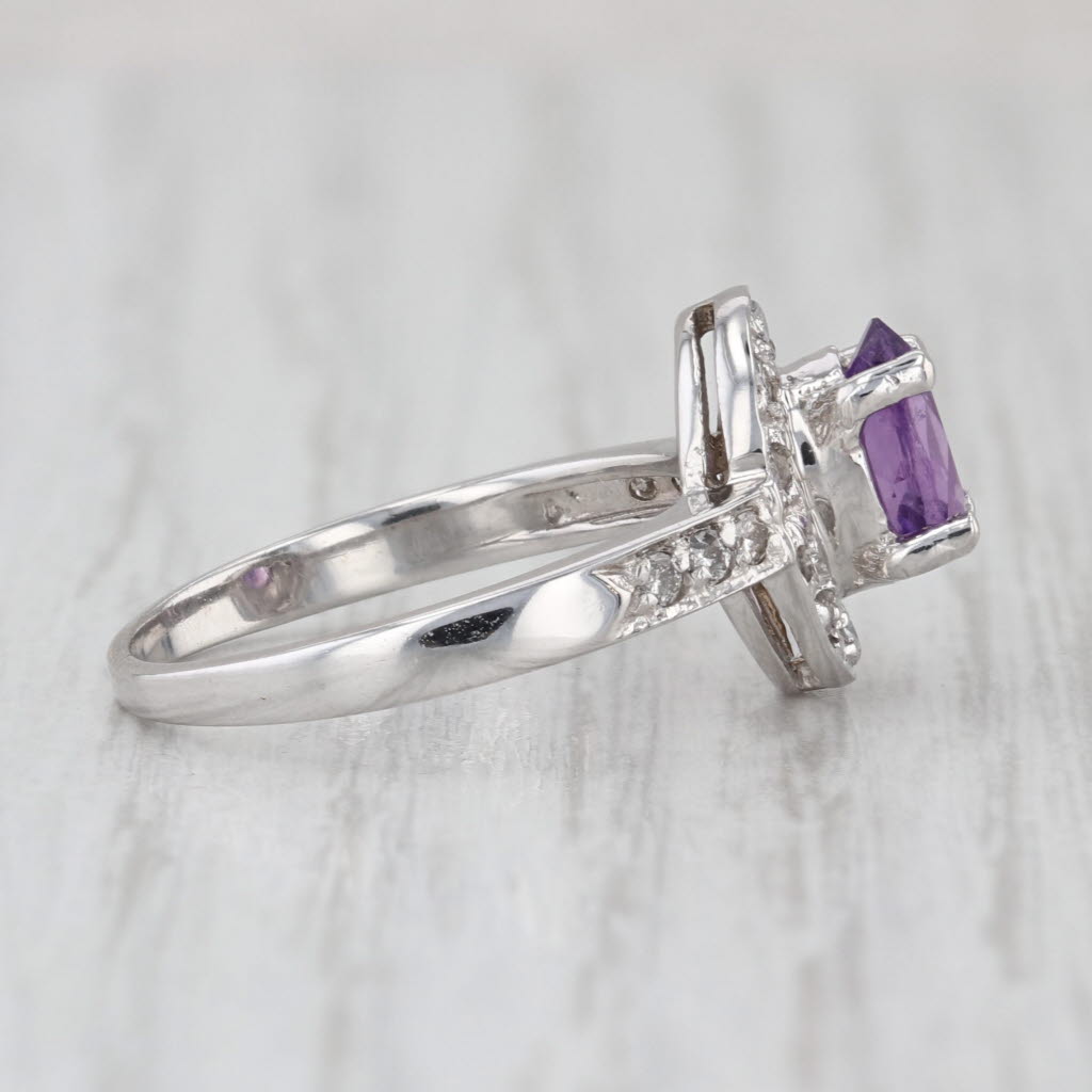 0.84ctw Oval Amethyst Diamond Halo Ring 14k White Gold Size 6.5