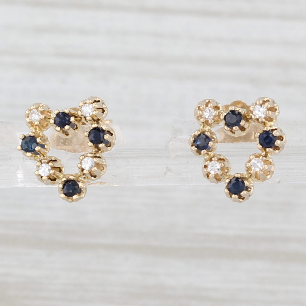 Light Gray 0.20ctw Blue Sapphire Diamond Open Heart Stud Earrings 14k Yellow Gold