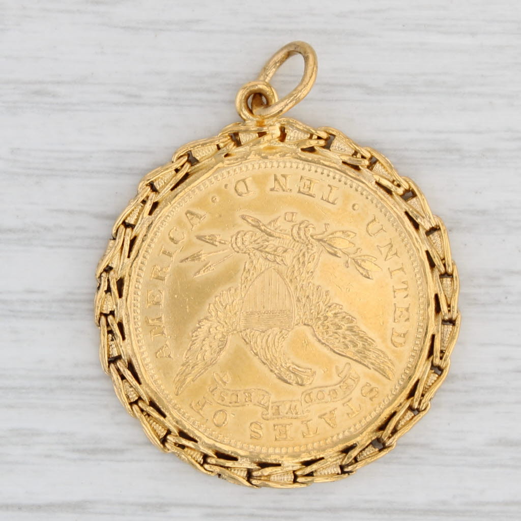 Light Gray Authentic 1906 Liberty Coin Pendant 900 Coin 22k Bezel 10 Dollar Medallion Charm