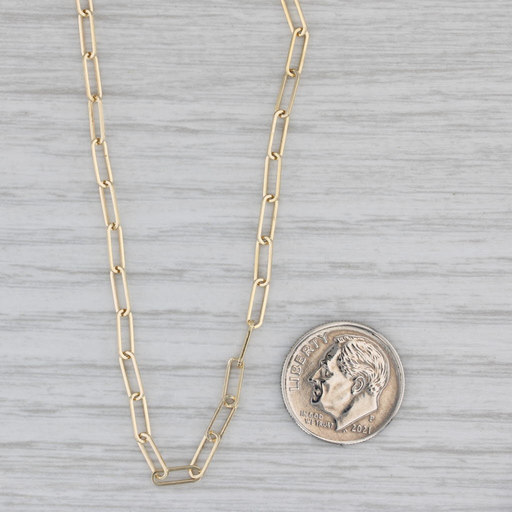 Gray Long Paperclip Cable Chain Necklace 14k Yellow Gold 29.5" 2.6mm