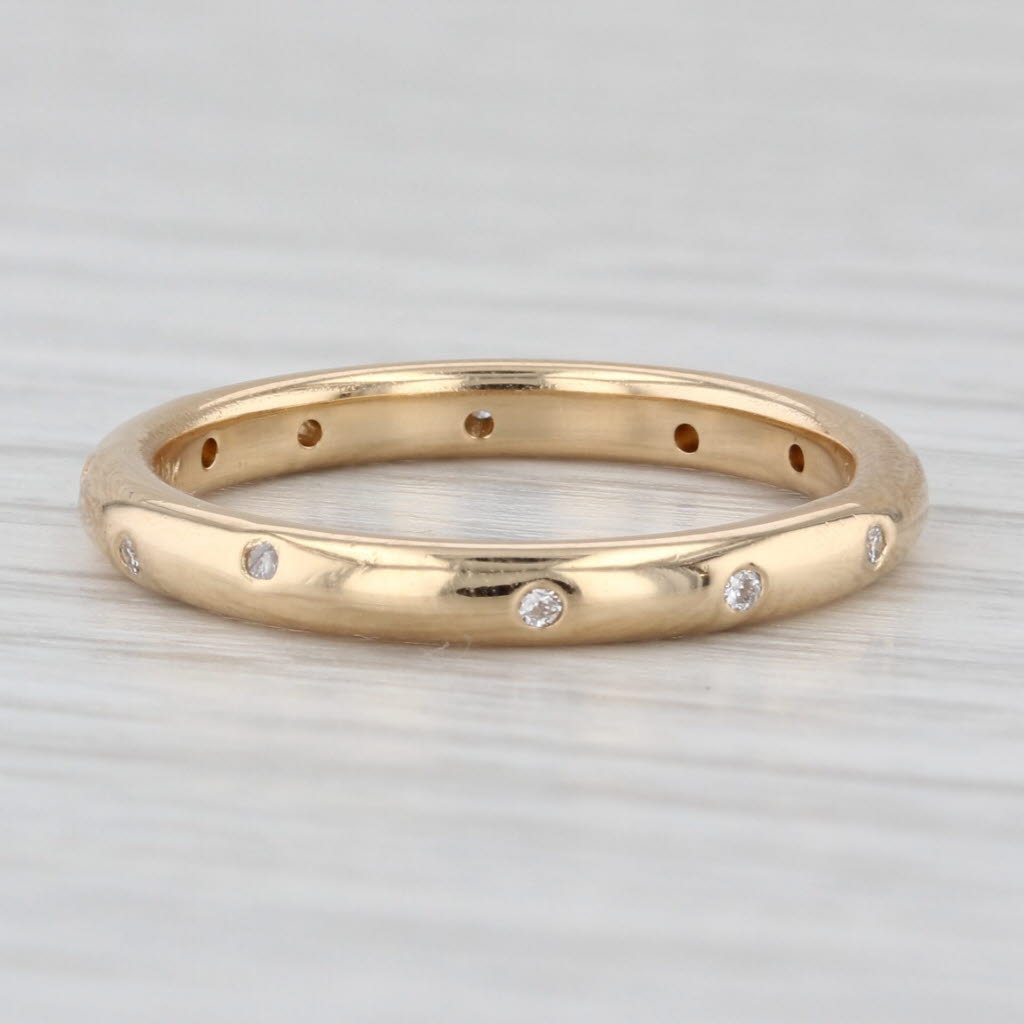 Diamond Dots Wedding Band 18k Yellow Gold Stackable Ring Size 6.25