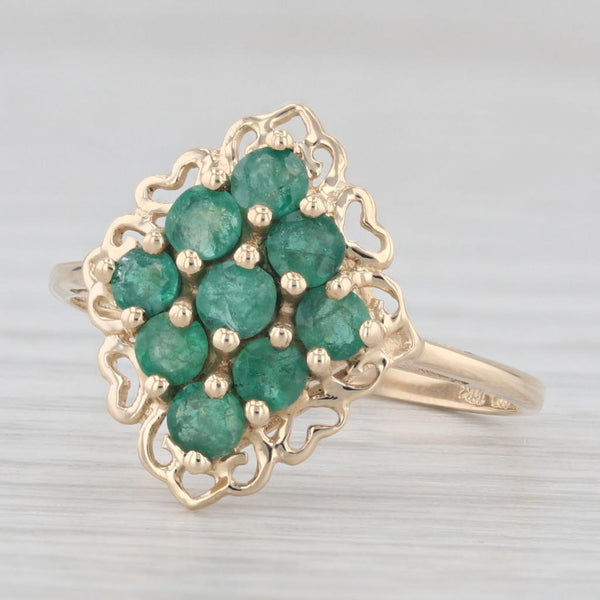0.65ctw Emerald Cluster Ring 10k Yellow Gold Heart Halo Size 7