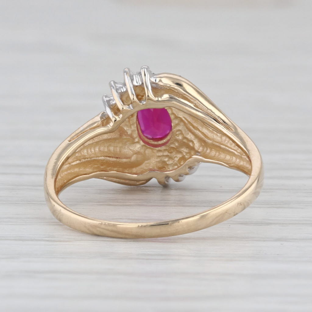 0.70ct Lab Created Ruby Diamond Bypass Ring 10k Yellow Gold Size 6.5