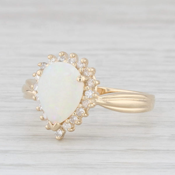 Pear Cabochon Opal Diamond Halo Teardrop Ring 14k Yellow Gold Size 6.75