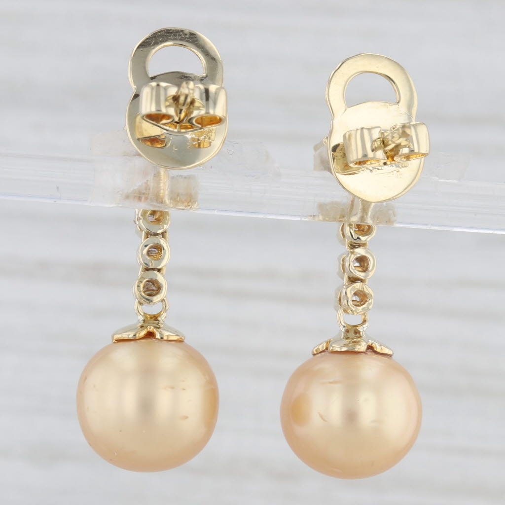Light Gray 0.38ctw Diamond Cultured Golden Pearl Dangle Earrings 14k Yellow Gold