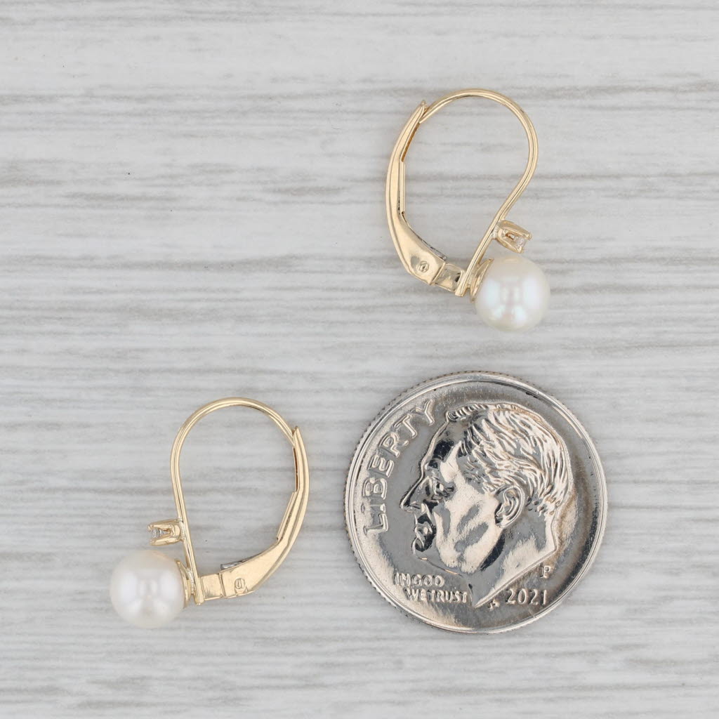 Gray Cultured Pearl Drop Earrings 14k Yellow Gold Diamond Accents