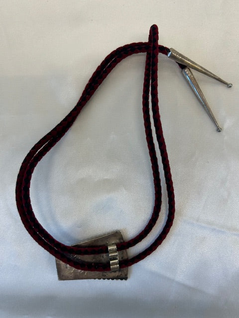 Dark Gray Vintage Native American Turquoise Bull Bolo Tie Necklace Sterling Silver