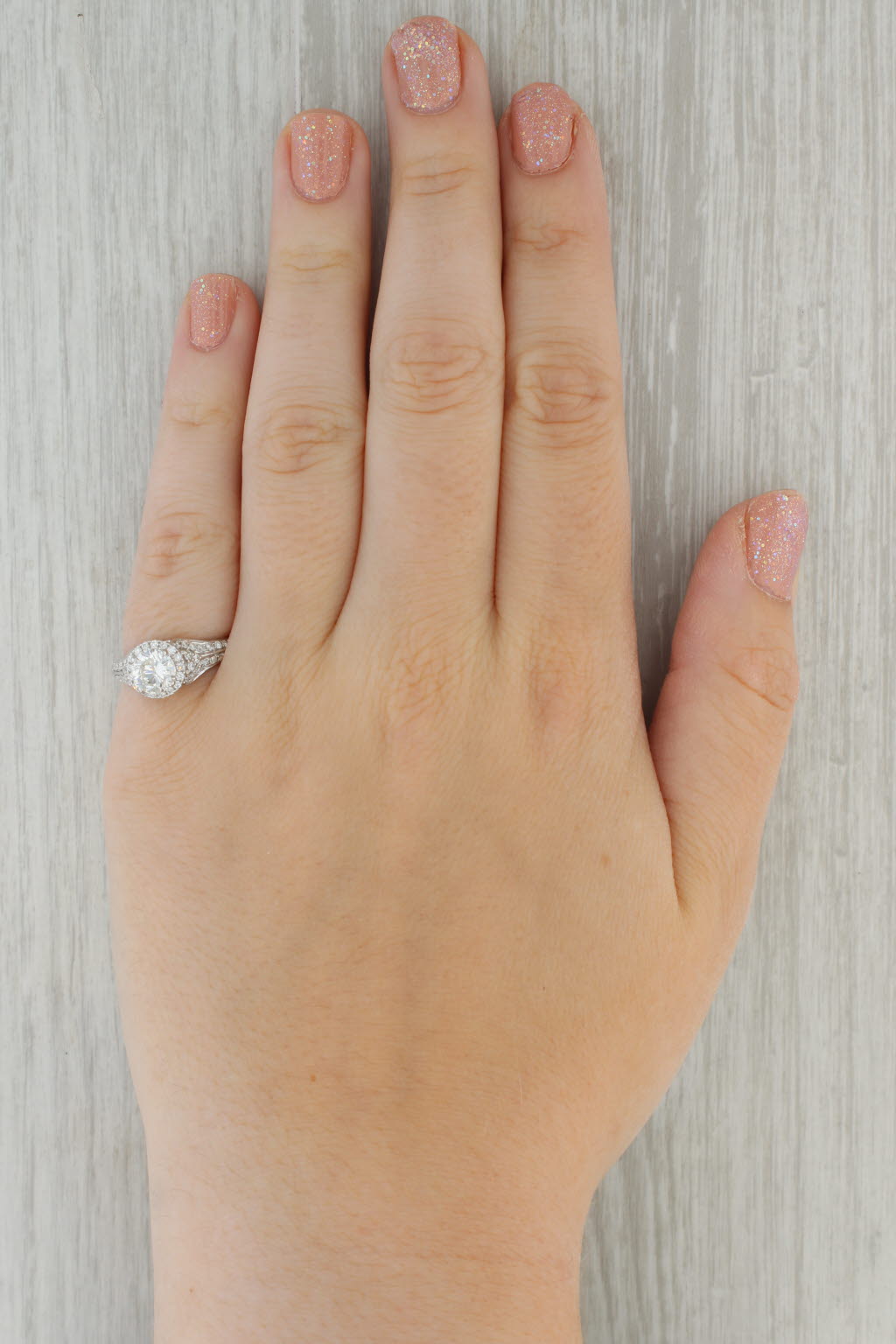 Tan 1.53ctw Round Diamond Halo Engagement Ring 14k White Gold Size 6 Demetrios