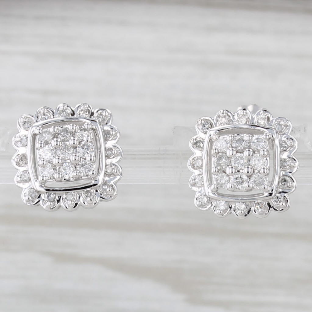 Light Gray 0.36ctw Diamond Cluster Halo Stud Earrings 14k White Gold