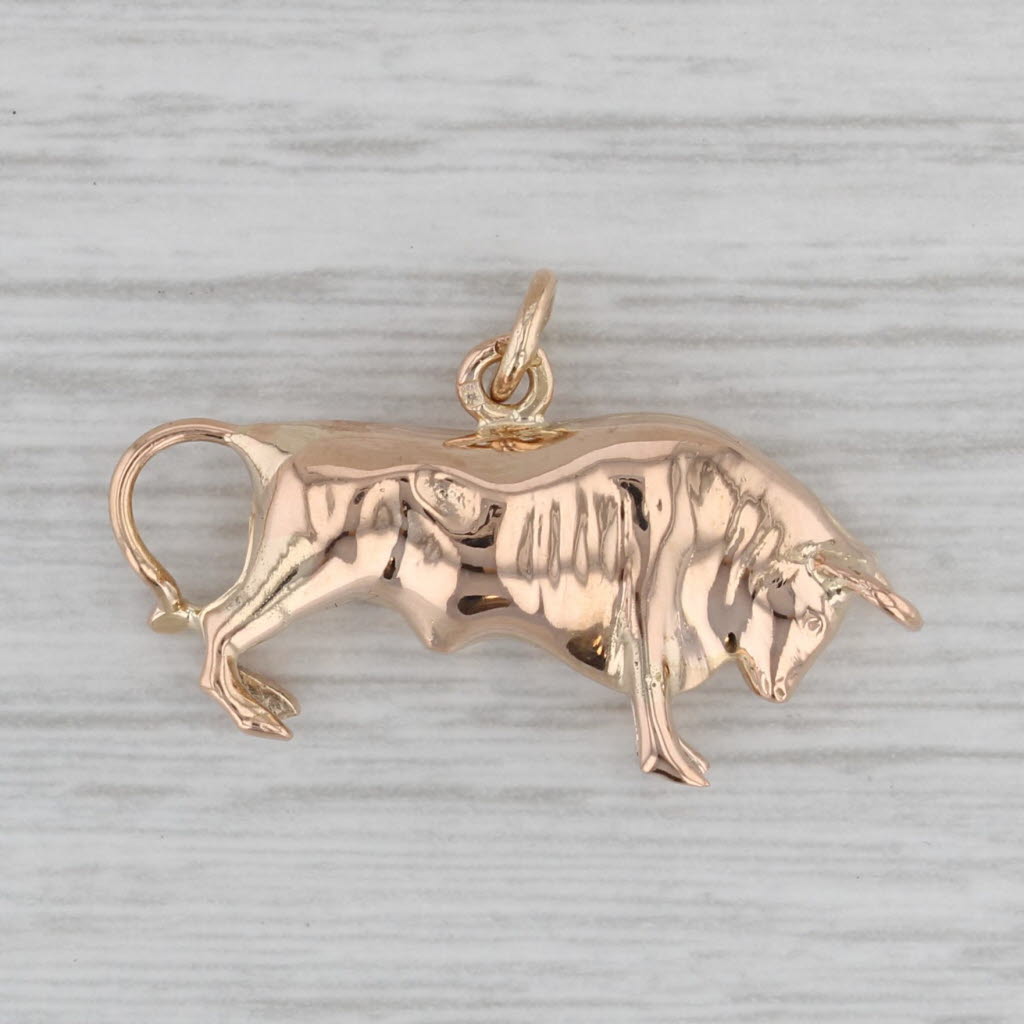 Gray Golden Bull Charm 18k Rose Gold 3D Figural Pendant