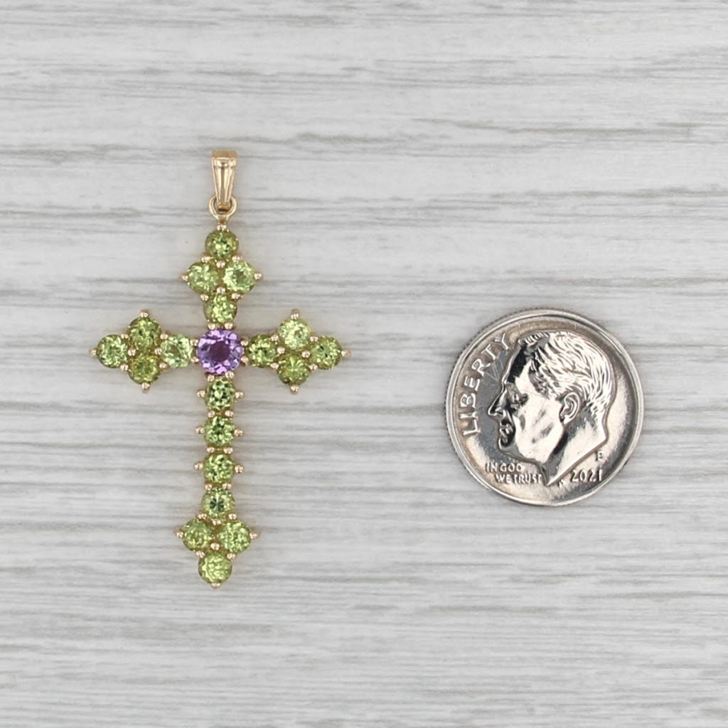 2.20ctw Peridot Amethyst Cross Pendant 14k Yellow Gold