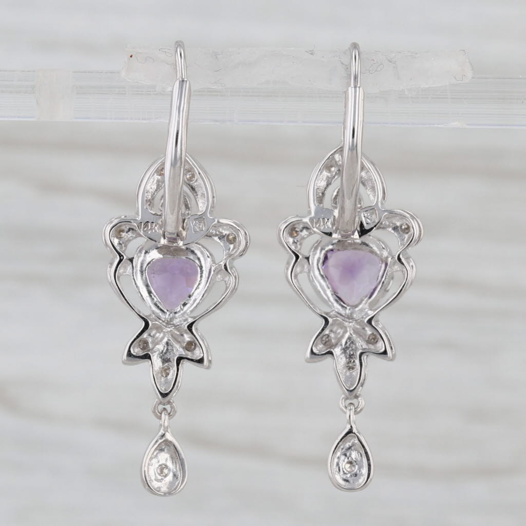 1ctw Amethyst Heart Dangle Earrings 14k White Gold Leverbacks