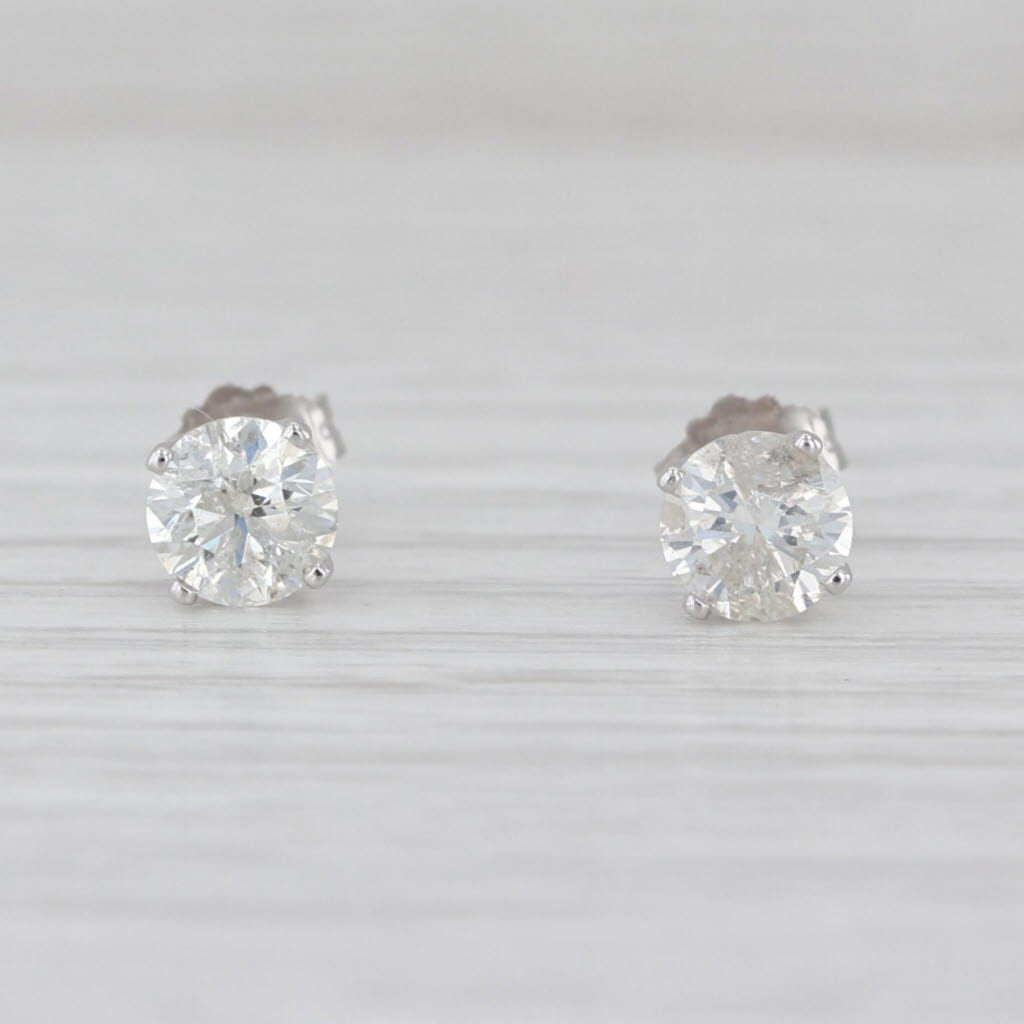 0.98ctw Diamond Stud Earrings 14k White Gold Round Brilliant Solitaire Studs