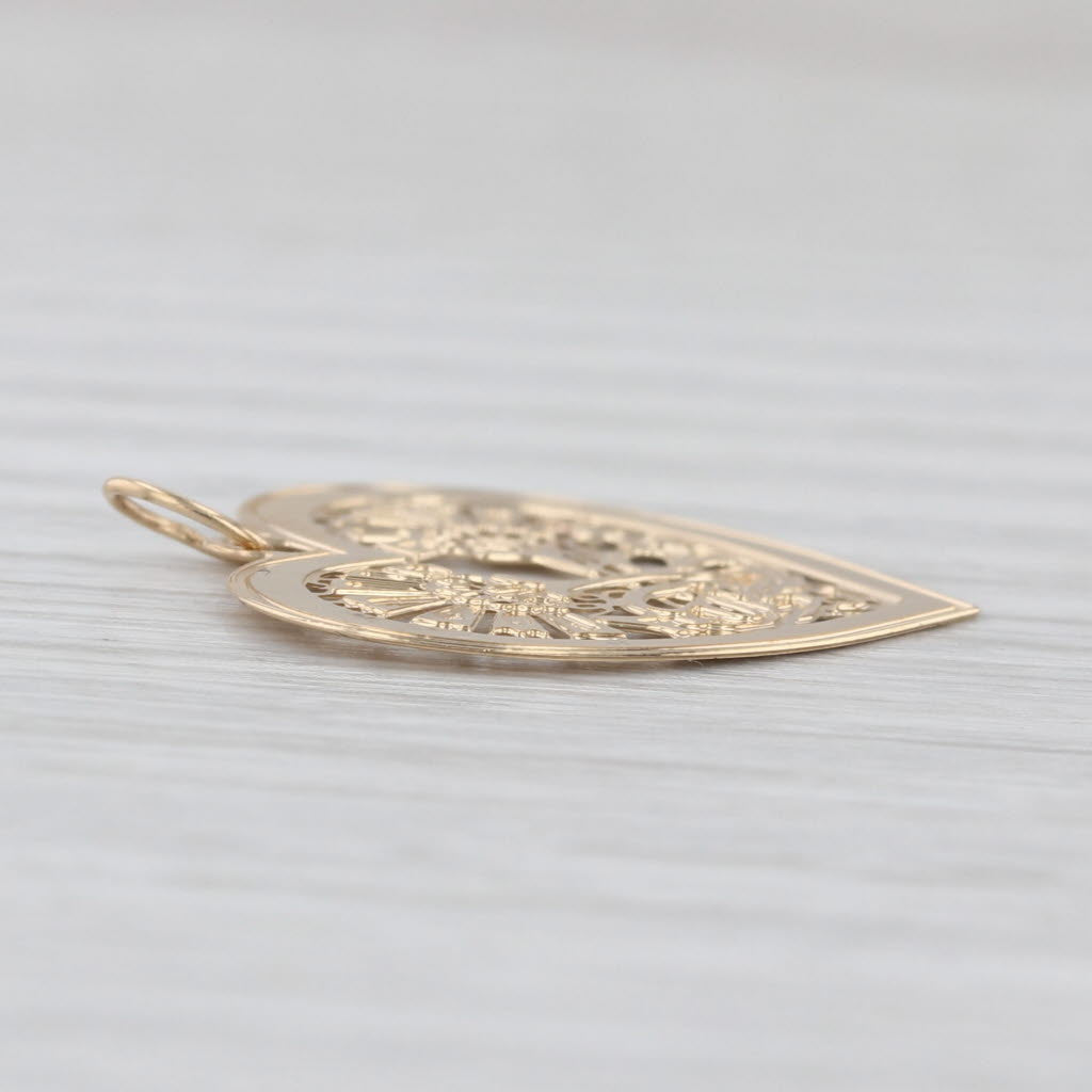 Scottish Thistle Celtic Knot Heart Pendant 14k Yellow Gold Thin Charm