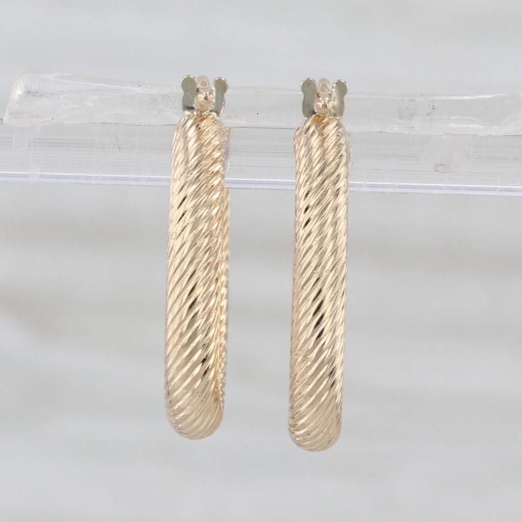Twist Oval Hoop Earrings 14k Yellow Gold Snap Top Hoops