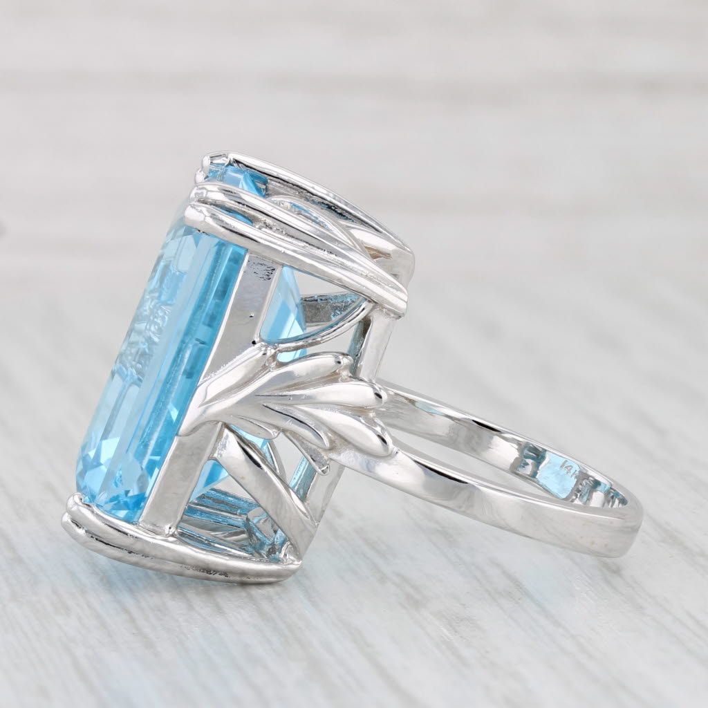 Light Gray 29ct Emerald Cut Blue Topaz Solitaire Ring 14k White Gold Size 7.5 Cocktail