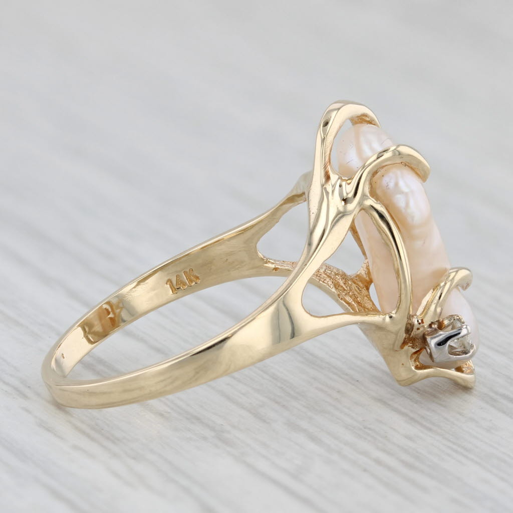 Light Gray Cultured Pearl Diamond Accent Ring 14k Yellow Gold Size 6