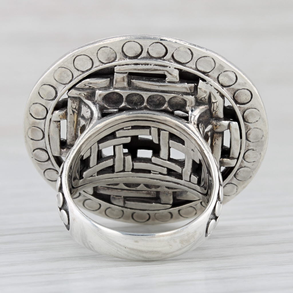 Gray John Hardy Lattice Work Ring Sterling Silver 18k Gold Size 7.25 Statement