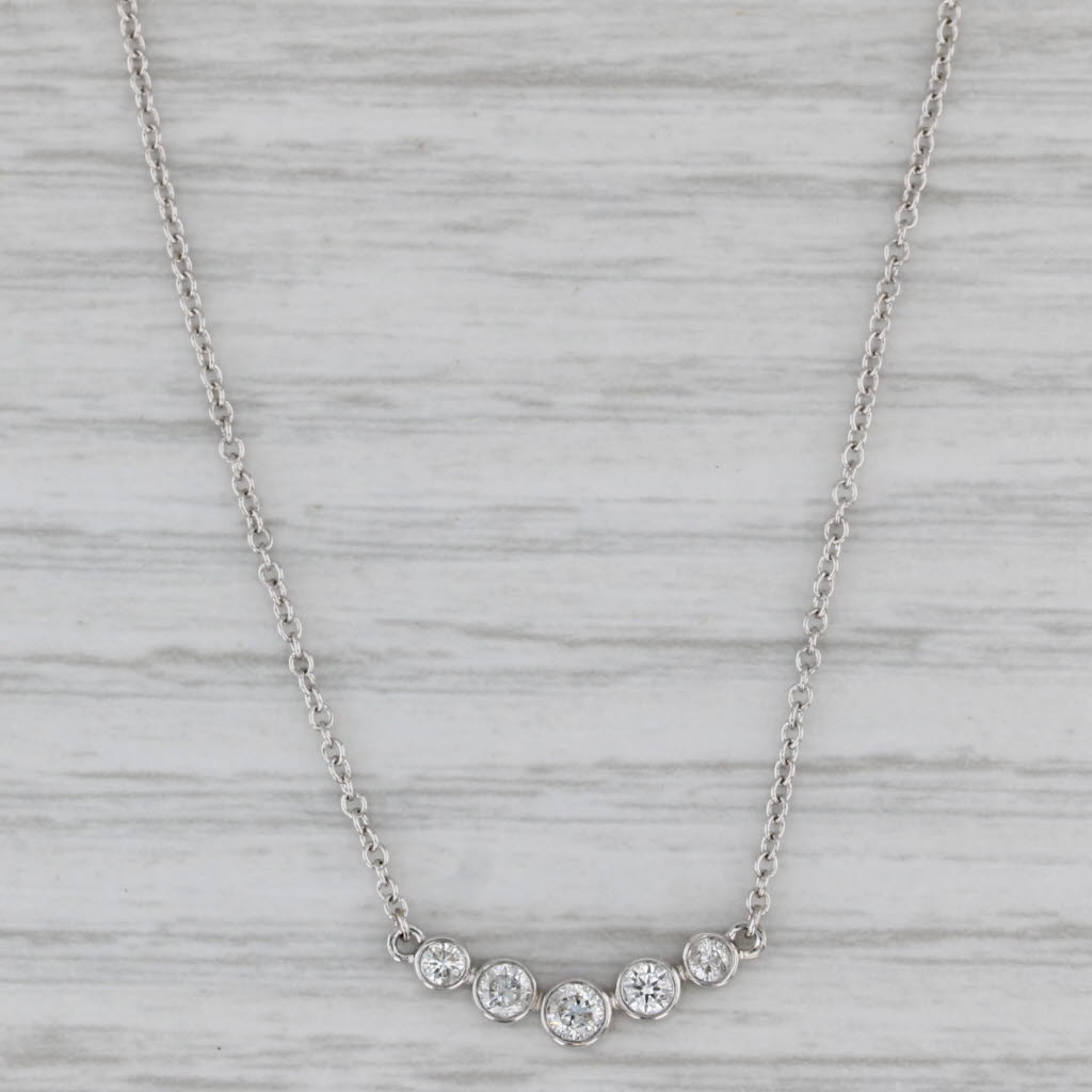 Gray 0.22ctw Diamond 5-Stone Necklace 14k White Gold 16.25" Cable Chain