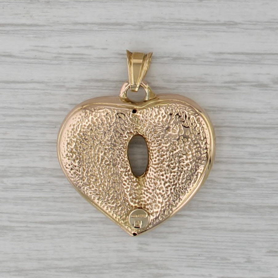 Ornate Hollow Heart Pendant 14k Yellow Gold Italian