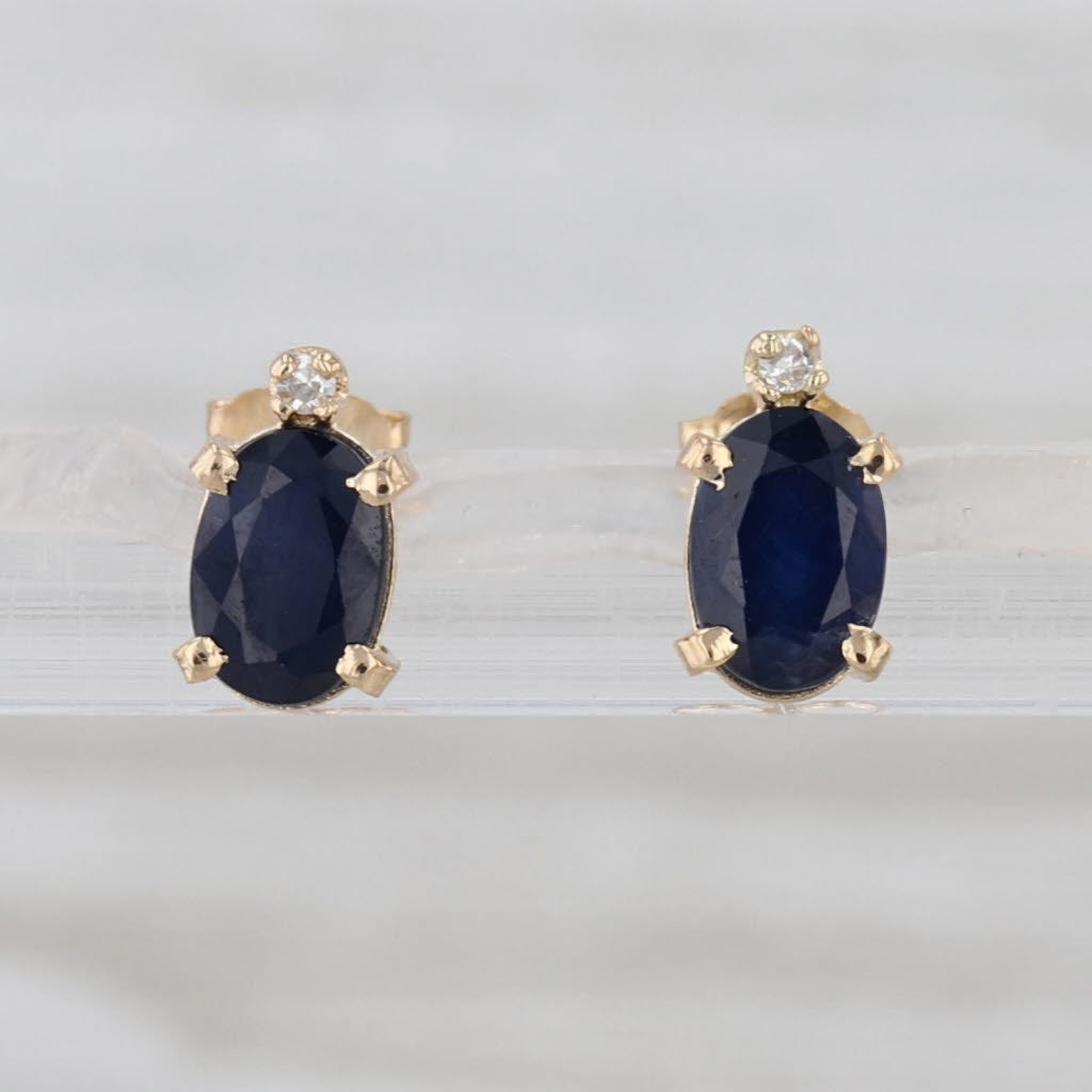 1.23ctw Oval Blue Sapphire Diamond Stud Earrings 14k Yellow Gold