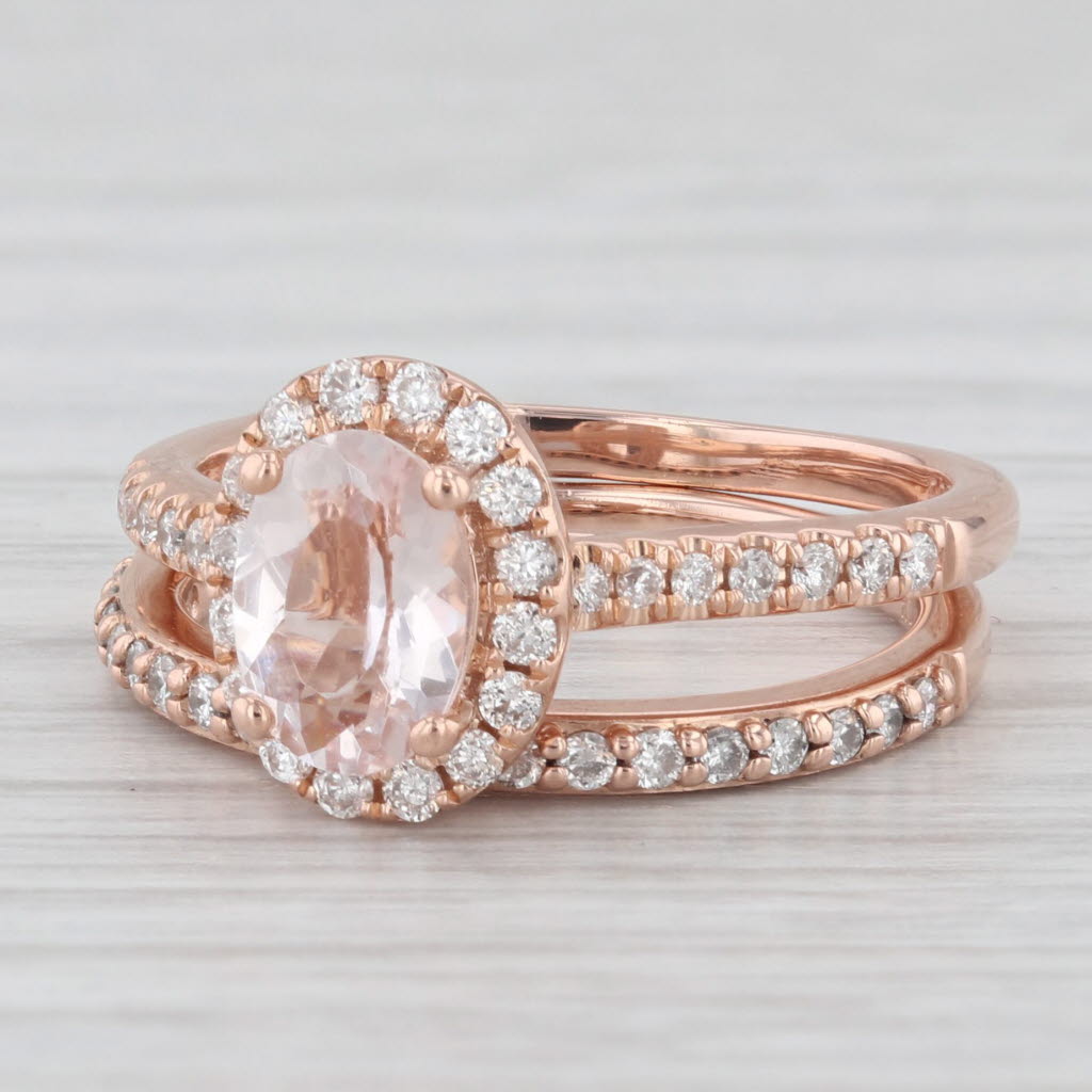Light Gray 0.70ct Oval Morganite Diamond Halo Engagement Ring 14K Rose Gold Size 4.75