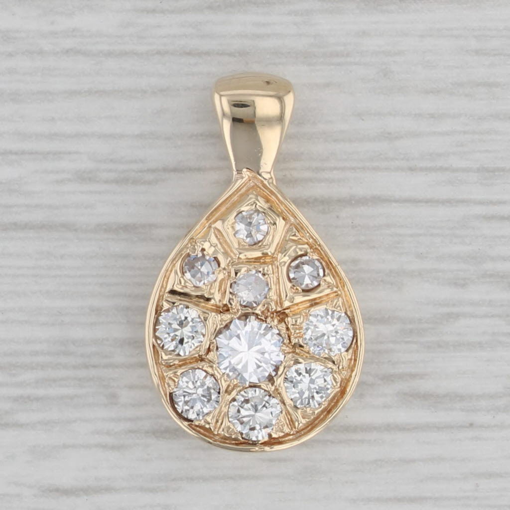 Gray 0.64ctw Diamond Cluster Teardrop Pendant 14k Yellow Gold