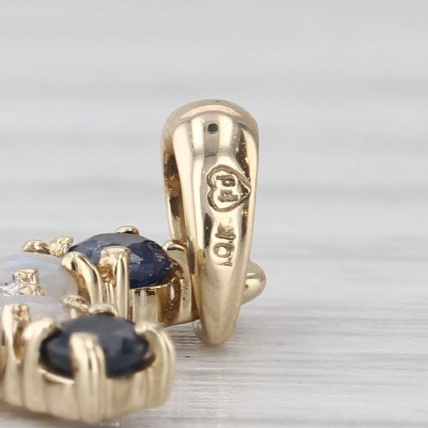 0.52ctw Sapphire Opal Diamond Cross Pendant 10k Yellow Gold