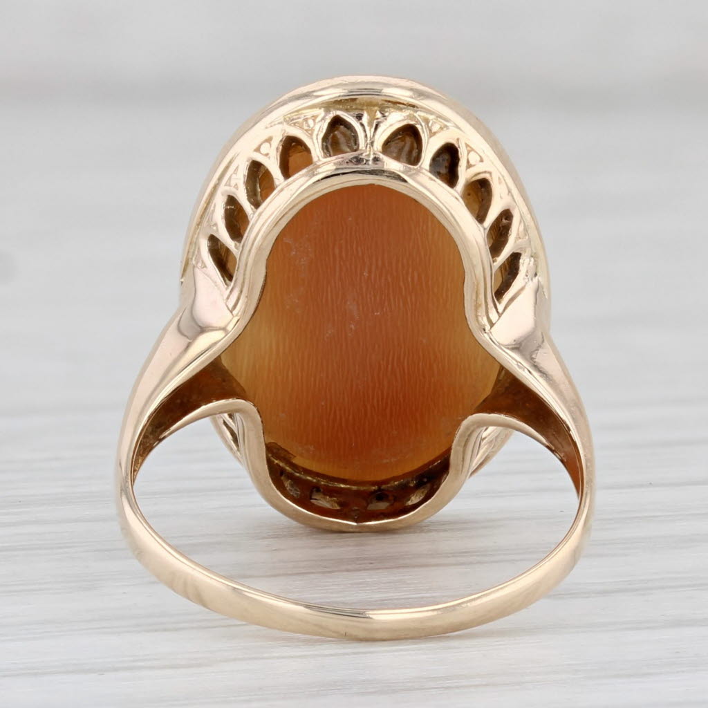 Light Gray Vintage Carved Shell Cameo Ring 10k Yellow Gold Size 5